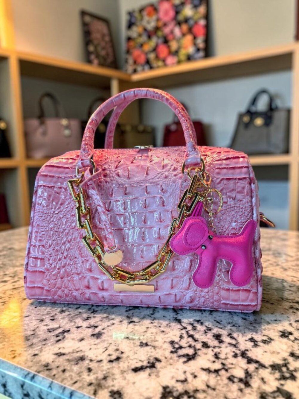 Crocodile Embossed Pink Boston Style Satchel  NWOT